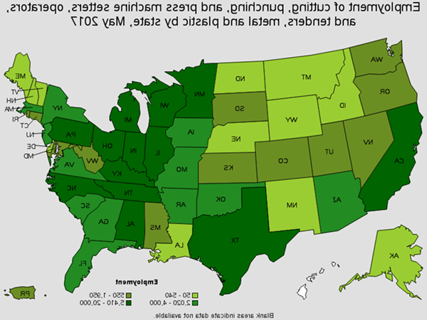 Employment of cutting & press machine setters by state